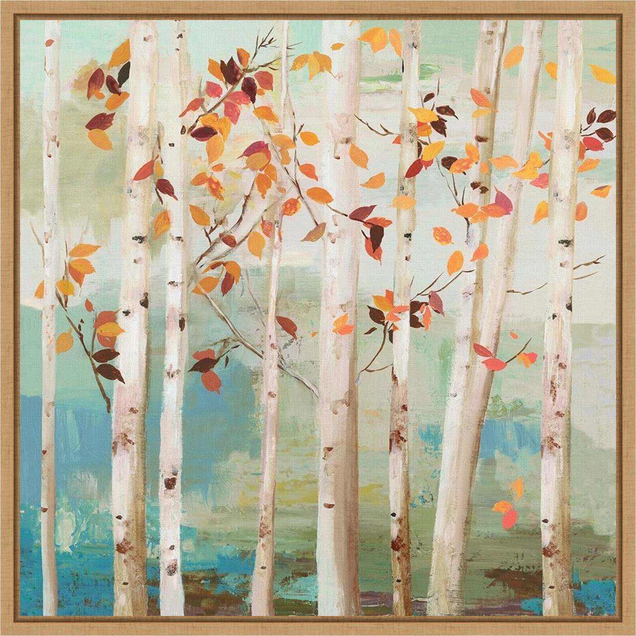 Fall Birch Trees by Allison Pearce 16-in. W x 16-in. H. Canvas Wall Art Print Framed in Natural